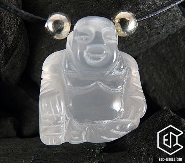 Bergkristall Buddha mit Kugeln und Lederband