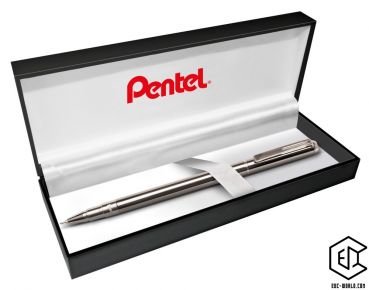 Pentel® EnerGel Sterling Slim, 0,25 mm, schwarz-silberfarben, Geschenkbox