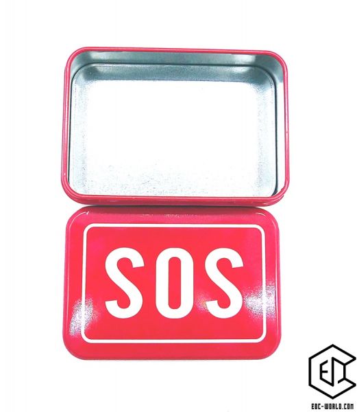 Blechdose rechteckig, SOS, rot/weiss, 95x65x32 mm